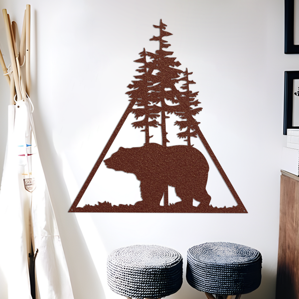 Bear Triangle Shaped Metal Wall Art, Wildlife Art Livingroom Decor, Nature Wall Art For Animal Lover Gift, Bear Wall Art For Farmhouse Decor