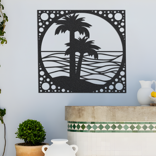 Palms and Sea Waves Metal Sign, Sea Waves Wall Decor, Palms On Beach Metal Sign, Sea View Wall Art, Wall Hanging Sea Metal Decor