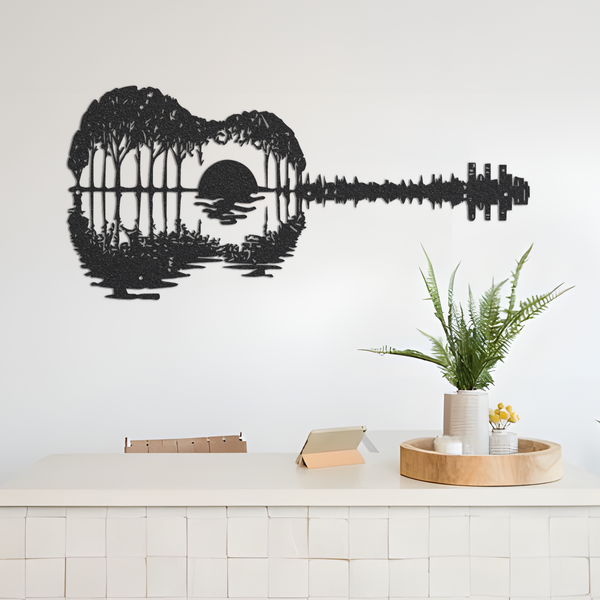 Guitar Mirror Design Metal Wall Art, Guitar Wall Art Gift For Guitar Player, Black Metal Wall Art Music Room Decor, Gift For Music Lover