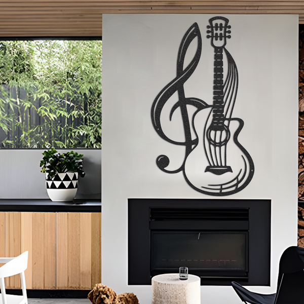 Guitar Music Design Metal Wall Art, Black Metal Wall Art For Music lovers gift, Guitar Design For Music Room Decor, Gifts For Musician