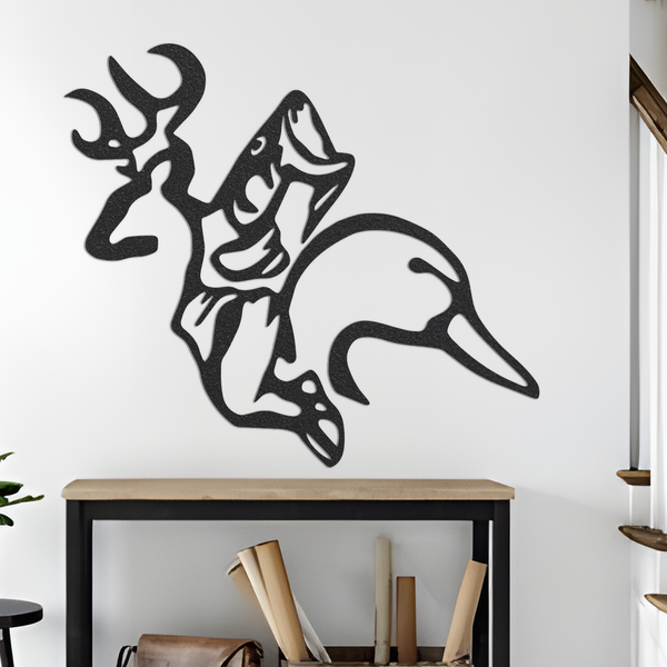 Deer, Fish and Duck Metal Sign, Deer Metal Wall Art, Duck Sign Metal Wall Art, Fish Wall Art Hunting Sign, Outdoor Metal Sign