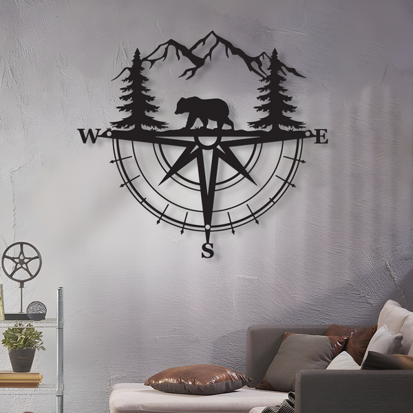 Bear Compass Sign, Bear Metal Sign, Metal Bear Sign, Bear Sign, Metal Family Sign, Housewarming Sign, Home Decor, Backyard Sign