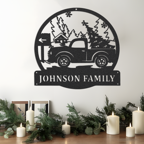 Personalized Christmas Tree Truck Custom Neon Metal Sign, Xmas Tree And Gifts Merry Christmas Metal Wall Decor, Christmas Gift, Gift For Man