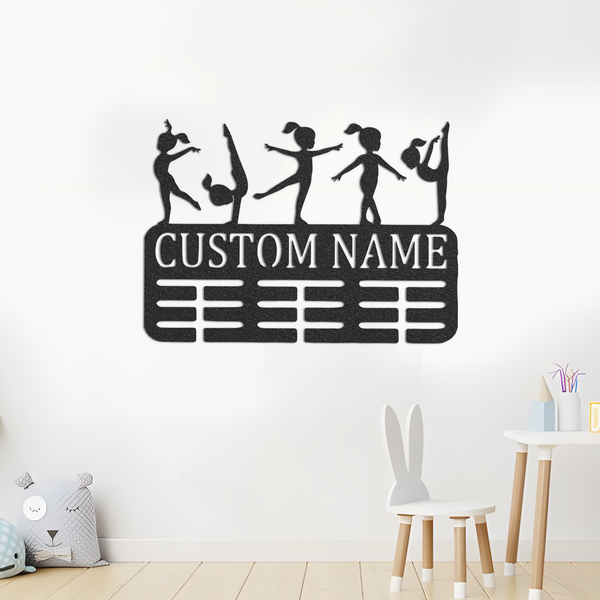 Gymnastics Medal Holder,Custom Girls Gymnast Name Medal Hanger,8 Rungs for Medals & Ribbons,Gymnast Medal Display Awards Sign For Girls