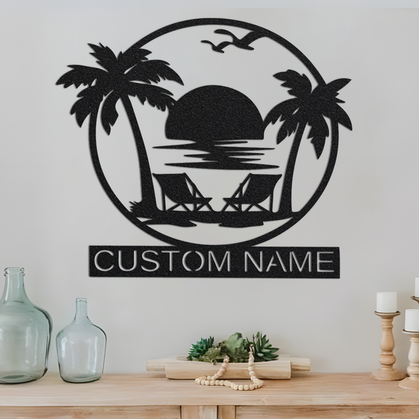 Custom Beach Decor,Personalized Sunset Wall Art,Summer Beach Sign,Nautical Decor,Lake House Wall Decor,Outdoor Decor Sunset Beach Monogram