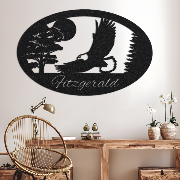 Eagle Sign, Custom Metal Sign With Swooping Eagle In The Nature Scene