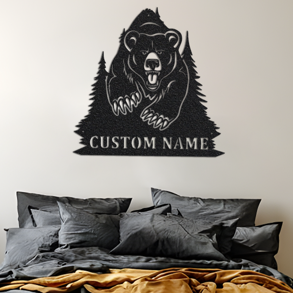 Bear Metal Sign NEW, Great Outdoor,Personalized Handmade Custom Bear Mountain Metal Wall Art, Family Name Black Bear Sign, LED Sign