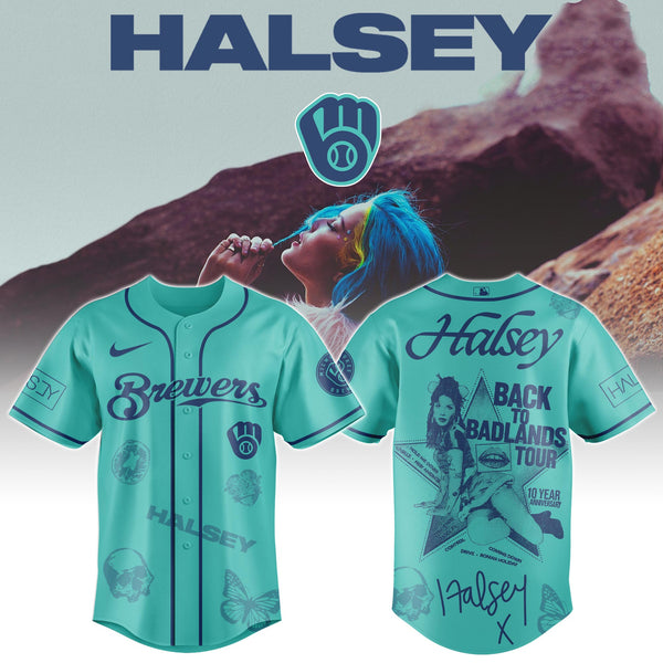Milwaukee Brewers x Halsey Back to Badlands TourJersey Editions Limited +Selling Out Fast