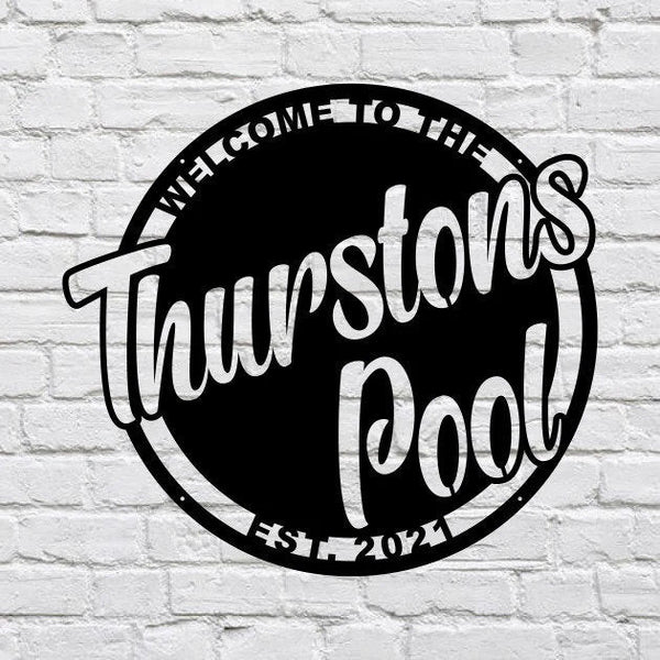 Pool Metal Sign, Custom Pool Sign Metal Wall Art, Custom Name Sign Metal Wall Decor, Customized Front Door Sign, Pool Gifts