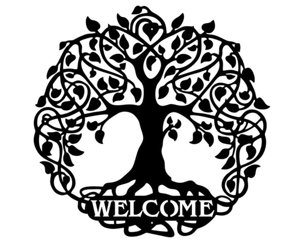 Tree of Life Welcome Sign Monogram Metal Wall Art, Outdoor Metal Sign, Laser Cut Wall Art, Modern Wall Art, Wall Hanging Decor