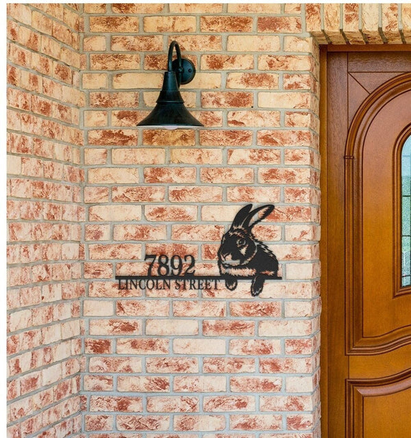 Rabbit Metal Address Sign, Metal House Numbers, Large Metal Sign, Modern Address Sign, Metal Address Plaque, Custom Street Sign