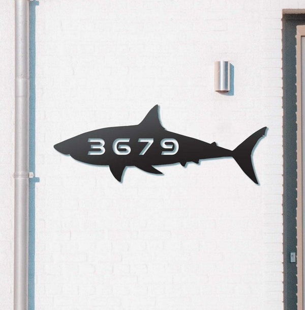 Metal Address Sign, Custom Address Sign w Shark, Metal Shark Sign, Address Sign, Address Numbers, Personal Address Sign