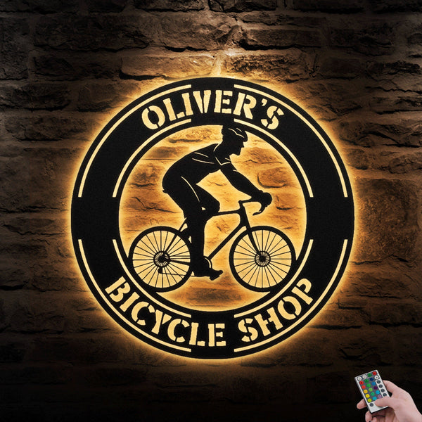 Personalized Bicycle Repair Shop Metal Sign, Personalized Lovers Riding Bike Led Lights Metal Wall Art, Decoration Hanging for Home.1