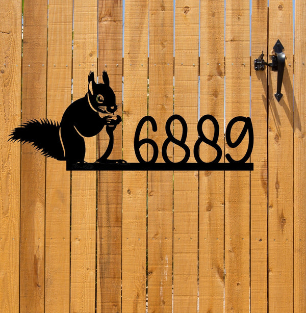 Squirrel Metal House Number Sign, Custom Metal Address Sign, Metal Address Plaque, Modern Address Sign, Large Metal Sign, Outdoor Patio Sign