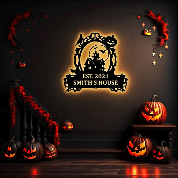 Halloween Themed Witch Castle Customized Metal Wall Art, Halloween Outdoor Perfect Gift, Metal Halloween With LED, Halloween Gift.1