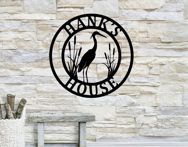 Personalized Heron Family Name Metal Sign | Housewarming Gift | Heron Cottage Sign | Wedding Gift | Bird Metal Monogram Sign