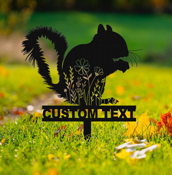 Squirrel Stake Sign Personalized, Garden Stake Sign, Squirrel Sign With Stake, Custom Garden Wall Art, Squirrel Decor, Squirrel Gift, Pet loss