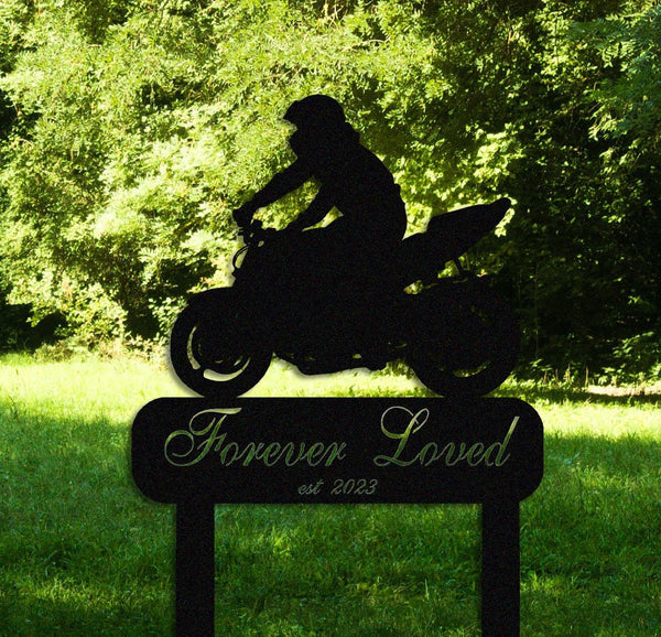 Custom Motorcycle Stake Sign,Personalized Biker Memorial Metal Yard Stake,Motorcycle Grave Marker,Garden Stake Decor,Biker Memorial Gift