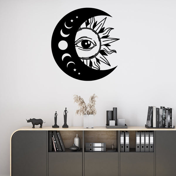 Sun and Moon Metal Wall Art, Metal Sun And Moon Decor, Sun and Moon Wall Art, Housewarming Gift, Day and Night Sign, Retro Metal Wall Decor