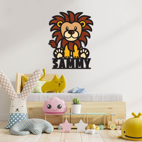 Lion Metal Sign, Lion Name Sign, Safari Animal Nursery Decor, Kids Safari Animal Bedroom Decor, Lion Wall Art, Lion Personalized Sign