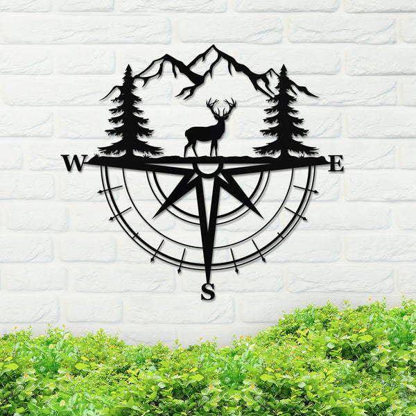 Deer Compass Sign, Deer Metal Sign, Metal Deer Sign, Deer Sign, Metal Family Sign, Housewarming Gift, Home Decor, Backyard Sign