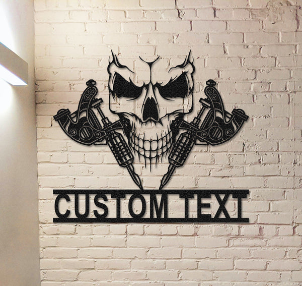 Skull Tattoo Machine Metal Sign,Custom Tattoo Shop Decor,Tattoo Studio Wall Decor,Tattoo Artist Gift,Tattoo Machine Metal Wall Art