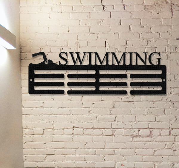 Custom Swimming Medal Holder, Personalized Swimming Name Medal Hanger, Swimming Sport Medal Display Awards Sign