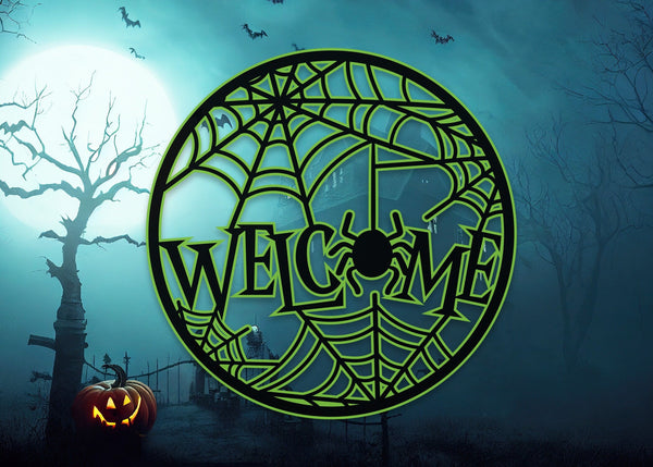 Metal Halloween Welcome Sign, Halloween Welcome Sign, Metal Front Door Sign, Halloween Sign, Metal Greeting Sign, Spooky Sign, Fall Decor,