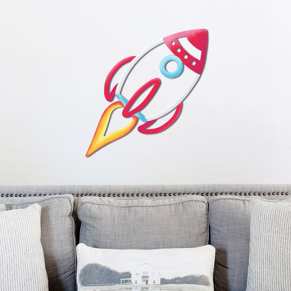 Painted Metal Rocket Sign, Rocket Sign, Custom Metal Sign, Metal Wall Art, Metal Sign, Housewarming Sign, Outdoor Decor, Boys Room Sign