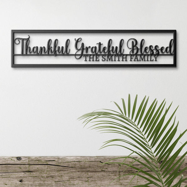 Thankful Grateful Blessed Metal Sign, Personalized Family Name Wall Art, Metal Scripture Wall Art, Custom Metal Name Sign, Large Metal Sign