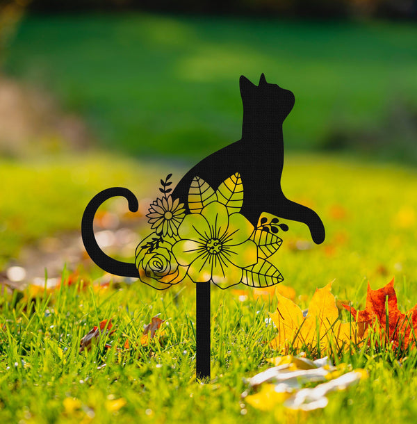 Pet Grave Markers Sign, Cat Memorial Stake, Metal Sign With Stake, Cat Loss Gift, Sympathy Sign, Remembrance Stake, Garden Decor, Flower Cat