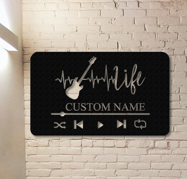 Custom Music Player Metal Sign,Guitar Wall Art,Guitar Decor,Guitar Wall Hanging For Music Room Decor,Guitar Studio Name Decor,Music is Life