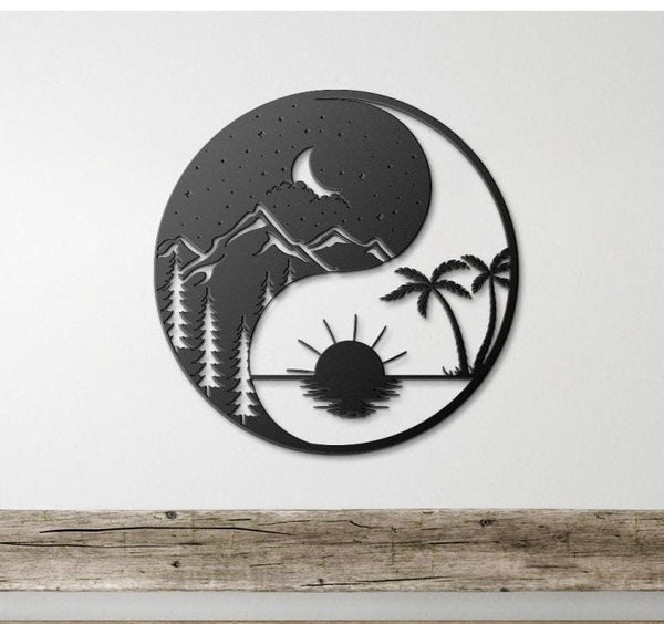 Sun And Moon Metal Sign, Ying Yang Metal Wall Art, Metal Sun And Moon Decor, Sun and Moon Wall Art, Housewarming Gift, Day and Night Sign