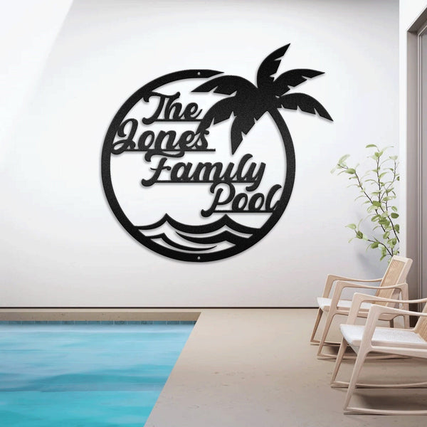 The Family Pool Personalized Metal Wall Art With LED, Great For Decorating Indoor Swimming Pool, Personalized Pool & Patio Metal Sign.