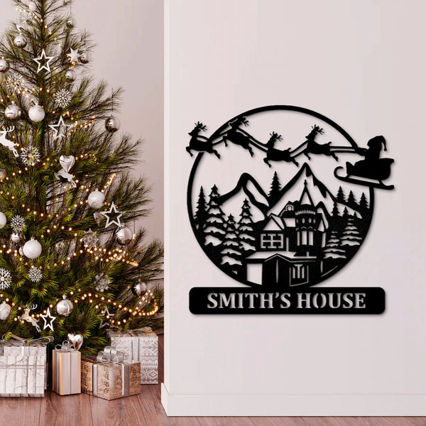 Custom Christmas Scene Skiing Metal Wall Art With LED Light, Custom Metal Wall Art With Led, Family Gift