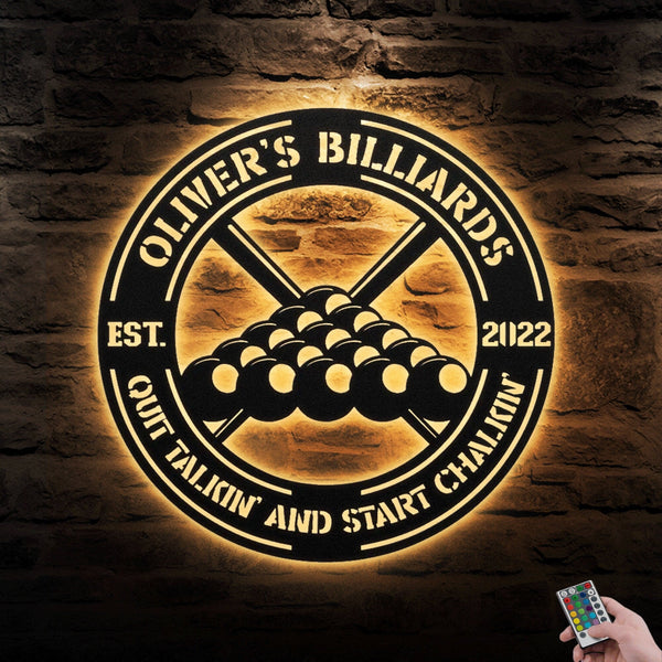 Personalized Billiard Metal Wall Art With LED, Custom Billiards Sign Decor Gift, Living Room Decor, Billiards Pool Metal Sign Billiards Sign