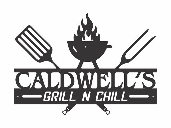 Personalized Grill and Chill Metal Sign, Grill Sign Metal Wall Art, Kitchen Sign Metal Wall Decor, Outdoor Metal Sign, Housewarming Gift