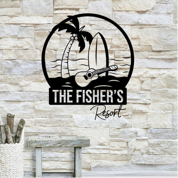 Personalized Metal Beach resort Sign, Surf Metal Art, Beach Home Decor, Surfing Home Decor, Metal Wall Art, Custom Surf Sign