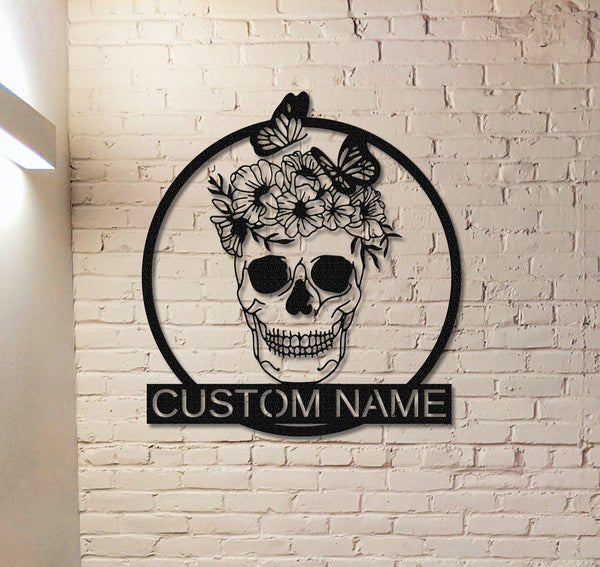 Sugar Skull Metal Sign, Custom Skull Name Sign, Skull Lover Gift, Wall Art, Skull Wall Decor, Room decoration