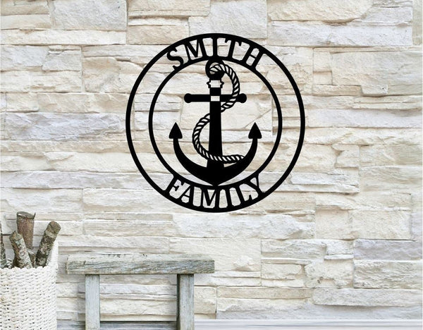 Personalized Family Name Anchor Metal Sign | Anchor Housewarming Gift | Cottage Sign | Wedding Gift | Metal Monogram Sign