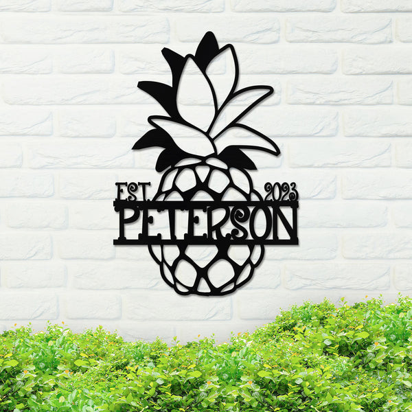 Pineapple Sign, Custom Metal Sign, Metal Name Sign, Initial Sign, Housewarming Gift, Home Decor, Backyard Sign, Pineapple Welcome Sign