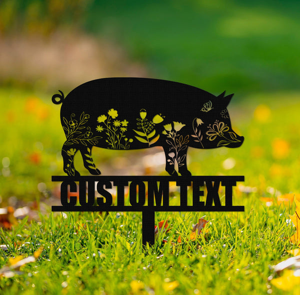 Pig Metal Sign With Stakes,Custom Pig Sign Name,Personalized Pig Farm Decor,Garden Decor,Pig Stake Sign,Farmhouse Decor,Yard Decor