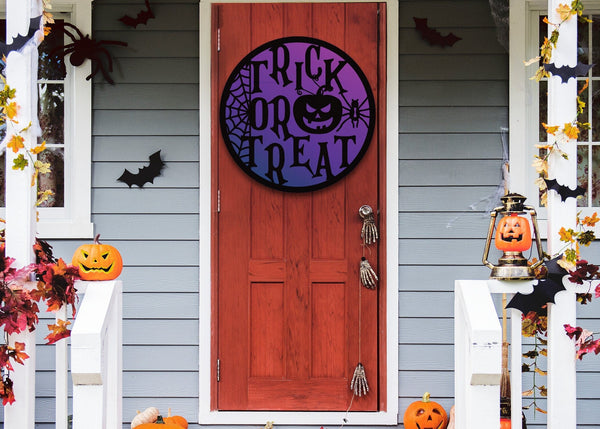 Metal Trick or Treat Sign, Halloween Sign, Metal Front Door Sign, Halloween Decor Sign, Metal Greeting Sign, Trick or Treat Sign, Fall Decor