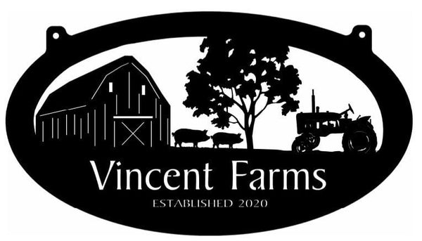 Metal PIG FARM Sign , Custom barn and pigs sign with your name