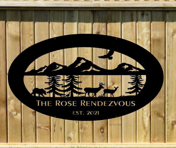 Metal Mountain WILDLIFE Sign with DEER TURKEY , custom nature mountain sign, wildlife personal sign