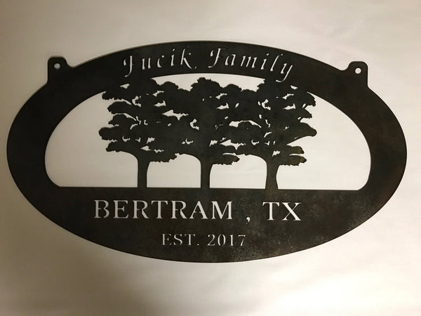 Metal TREE Sign with three trees customized with your name