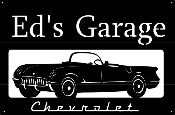 Metal VINTAGE CAR sign customized with '54 Corvette