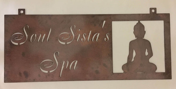 Metal sign with BUDDHA and YOUR NAME in copper finish, logo sign with your ligo