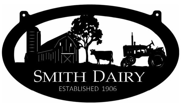 Metal Dairy Farm Sign ,barn,cow,tractor sign ,customized with your name