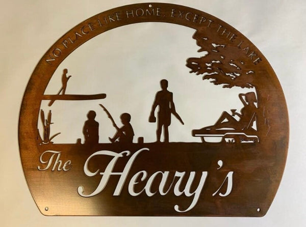 metal FISHING sign, Fishing Family By The Lake SIGN with your name